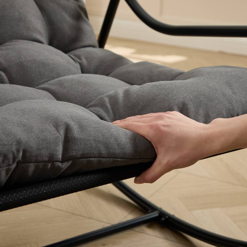 Outdoor Rocking Chair, Comfy Cushion, with Soft Thick Cushion,for Living Room, Bedroom, Reading Room, Black Frame with Cushion