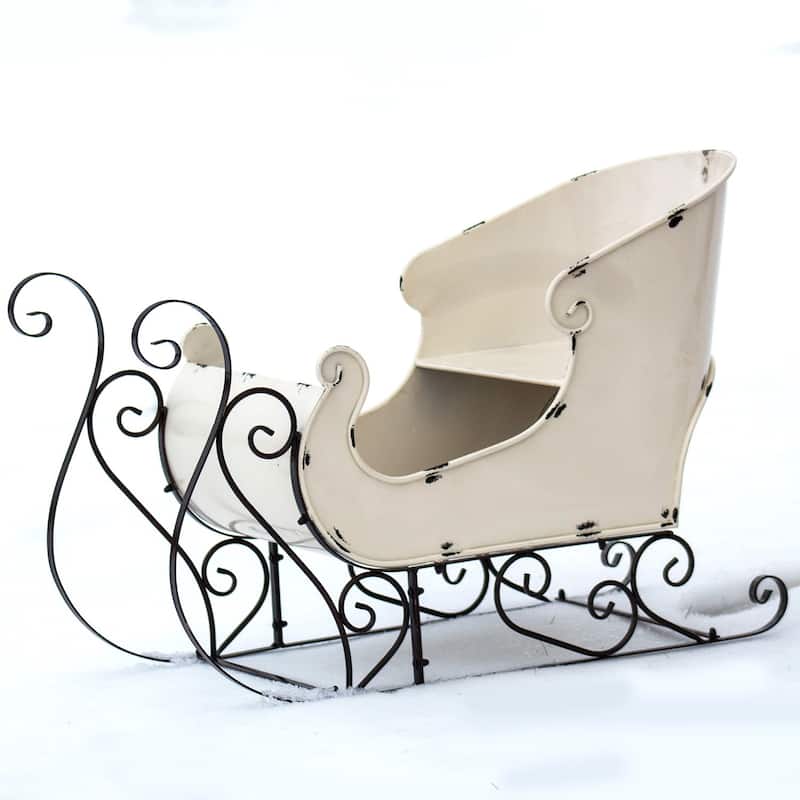 Medium Metal Holiday Sleigh Decoration in Antique White