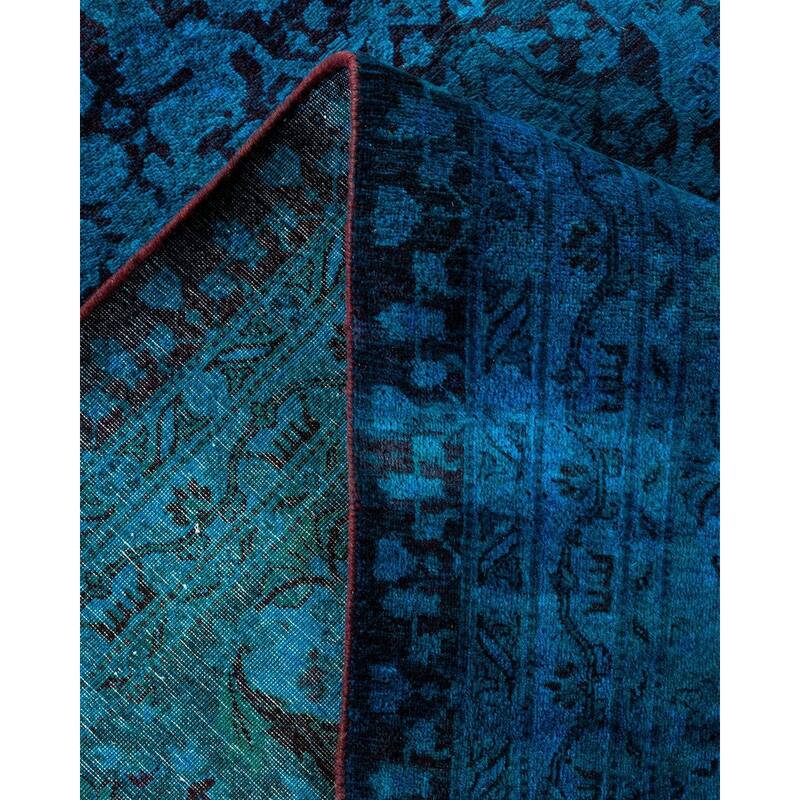 Overton Hand Knotted Wool Vintage Inspired Modern Contemporary Overdyed Blue Area Rug - 10' 2" x 14' 4"
