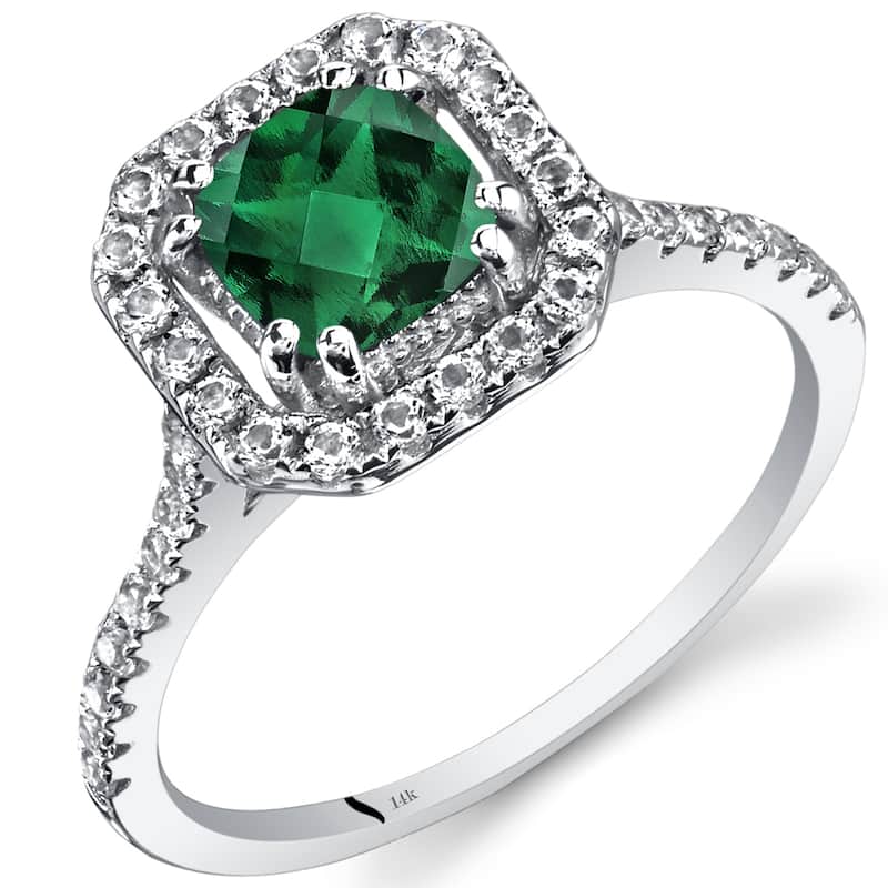 14k White Gold 1.13ct Created Emerald and White Topaz Ring