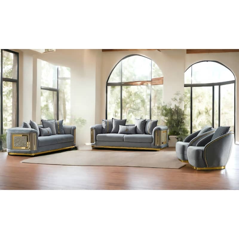 Divinia 2 Pieces Living Room Sets 2 Sofa 2 Chair - Lıght Grey
