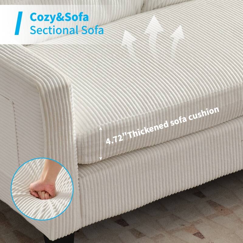 Mixoy 76'' L-Shaped Small Sofa Couch,3-Seater Corduroy Sectional Sofa with Storage Ottoman