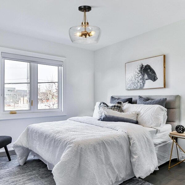 Modern Black Gold 3 light Semi Flush Mount Ceiling Lights Glass Chandelier D12 x H12.5 On Sale Bed Bath Beyond 35939995