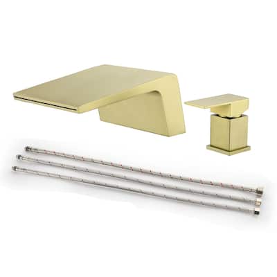 Single Handle Waterfall Bathroom Tub Faucet Brushed Gold Modern 2 Hole Bath Tub Filler Deck Mount