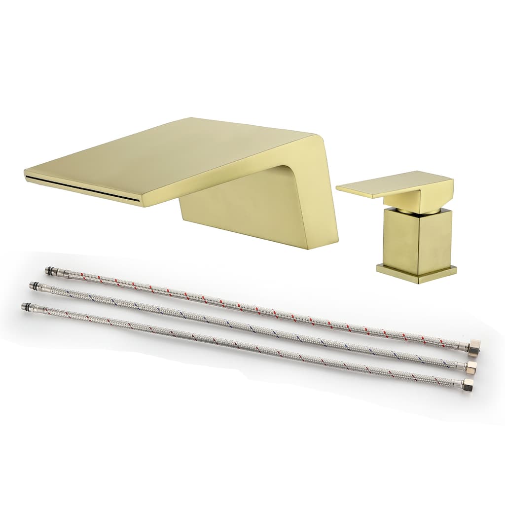 Single Handle Waterfall Bathroom Tub Faucet Brushed Gold Modern 2 Hole Bath Tub Filler Deck Mount