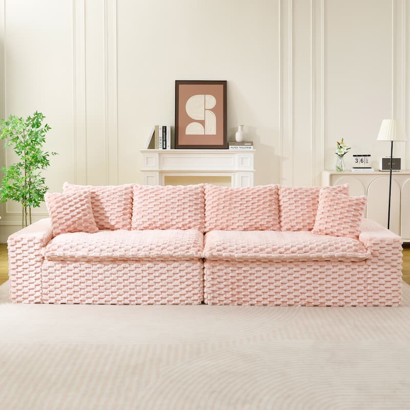 Free Combination Modular Couch Fluffy Turtle Velvet Sectional Sofa - Pink