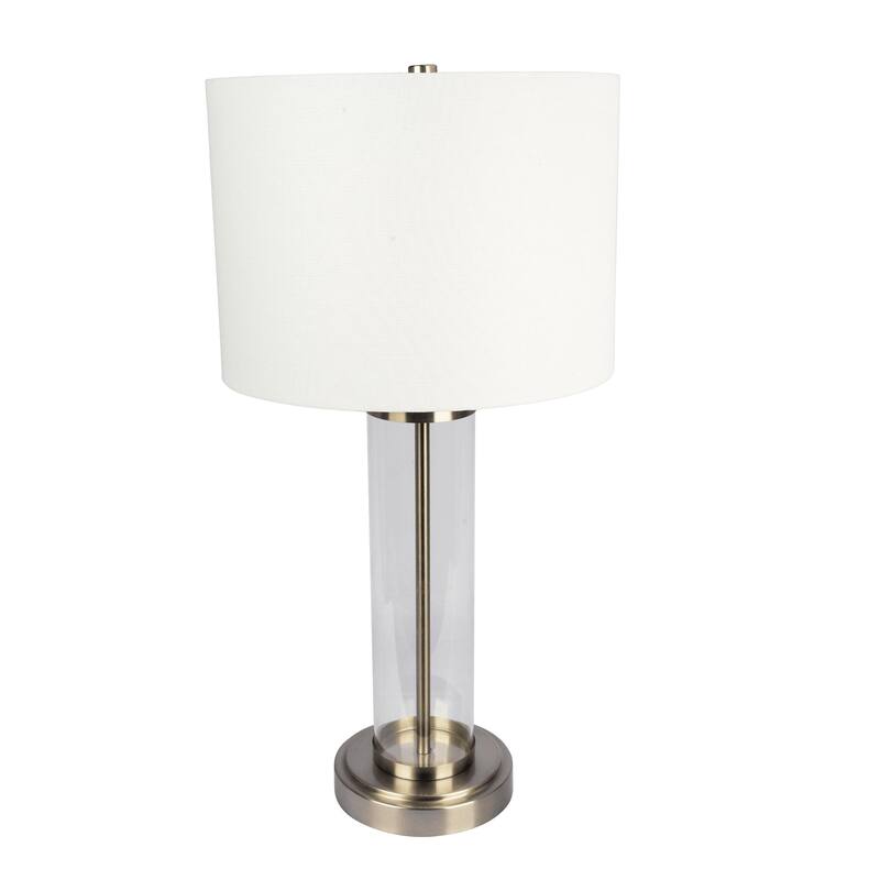 Luna Brushed Nickel Table Lamp with On/Off Switch Clear Glass Body Metal Base - Clear,Silver,White