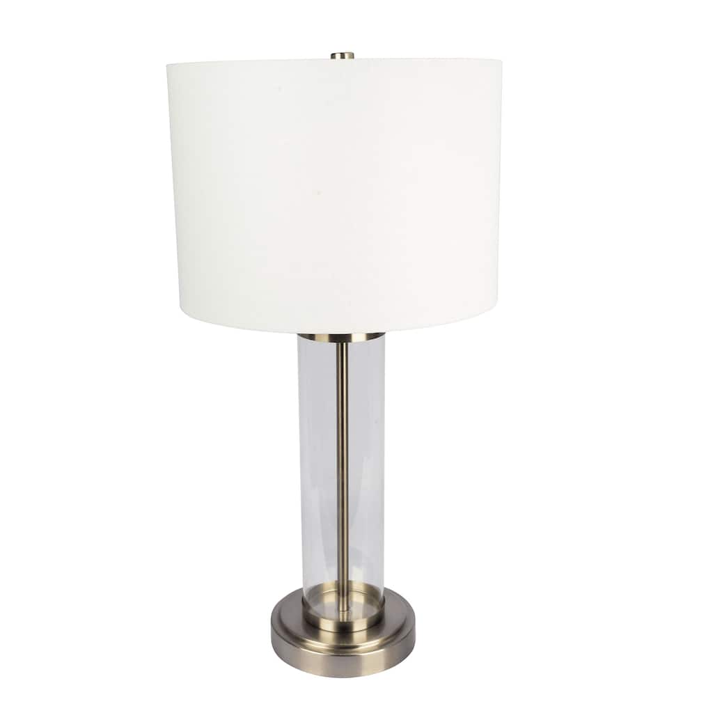 Luna Brushed Nickel Table Lamp with On/Off Switch Clear Glass Body Metal Base