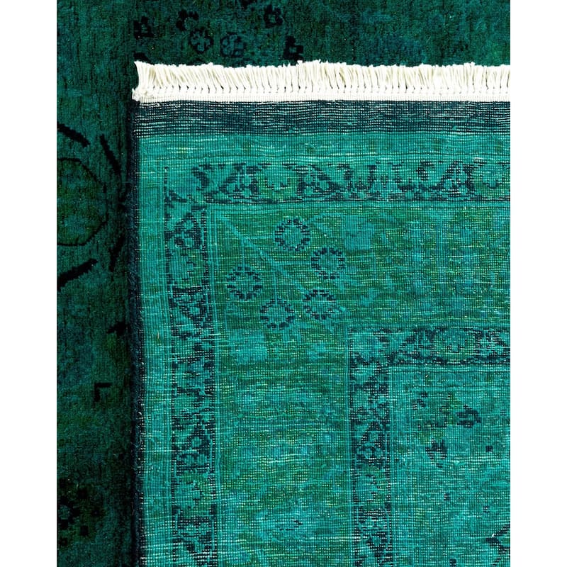 Overton Hand Knotted Wool Vintage Inspired Modern Contemporary Overdyed Green Area Rug - 4' 0" x 15' 0"