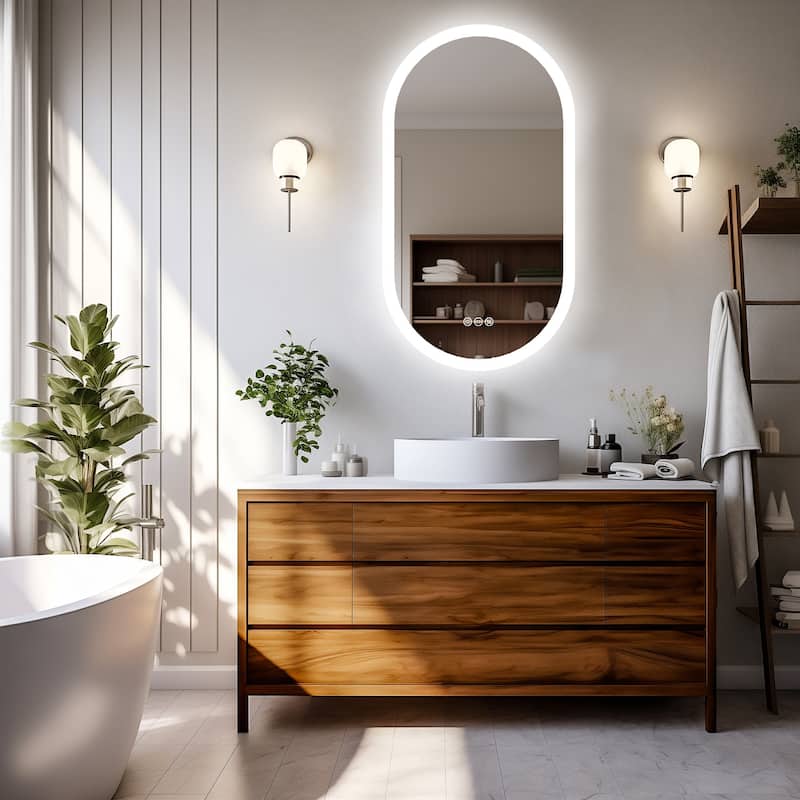 LED Bathroom Mirror with Lights Oval Vanity Backlit Frameless Anti-Fog