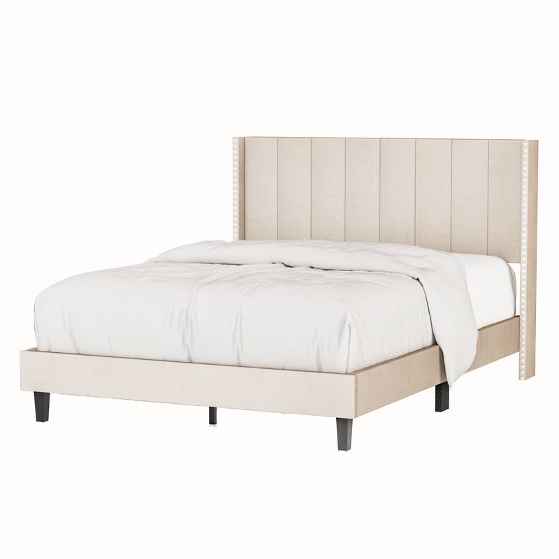 Modern Upholstered Tufted Headboard Platform Bed Frame