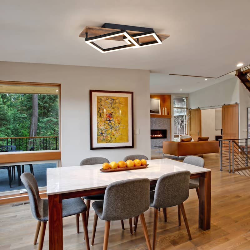 Farmhouse Integrated LED Rectangle Wood Flush Mount Hallway Entryway Light