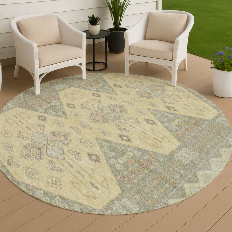 Machine Washable Indoor/ Outdoor Global Hiawatha Chantille Rug - Sage - 8' x 8'