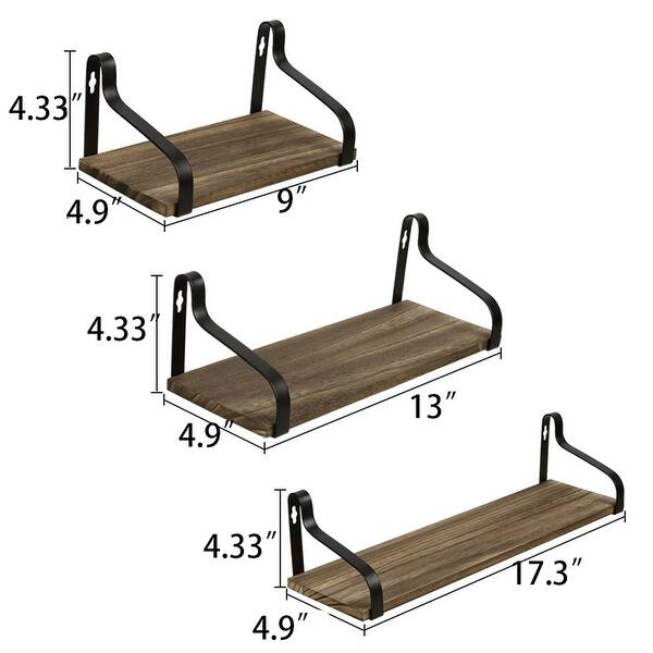 3PCS Rustic Wood Wall Storage Shelves Floating Shelves Bed Bath