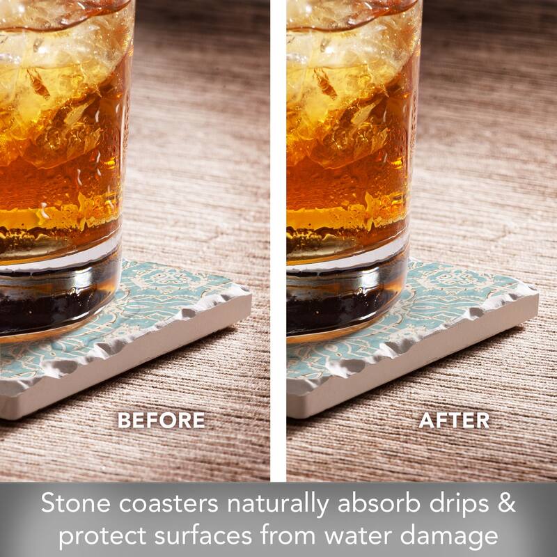 Elegance 4-Pack Tumbled Tile Stone Coasters with Protective Cork Backing Manufactured in The USA