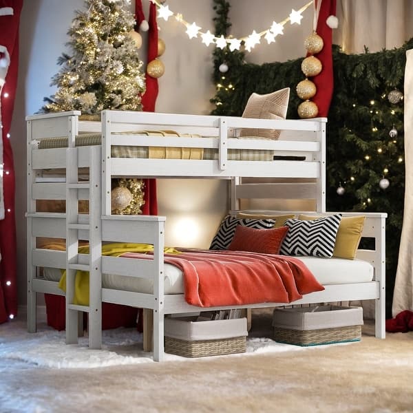 slide 2 of 12, Artsy Detachable Design Wood Twin XL over Queen Bunk Bed with Ladder, White White