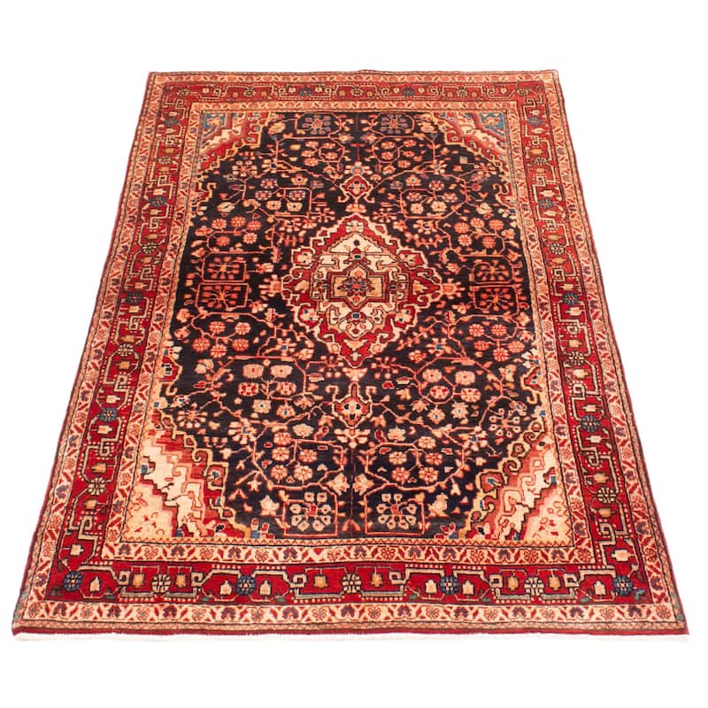 ECARPETGALLERY Hand-knotted Anatolian Vintage Navy Wool Rug - 4'3 x 7'0