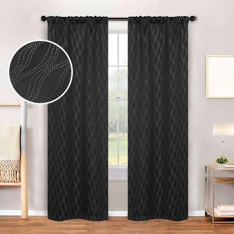Superior Zuri Washable Room Darkening Curtains, Set of 2 Panels - 26"x84" - Black
