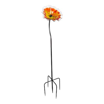 43IN Tall Red Fiore Bloom Art Glass Garden Stake