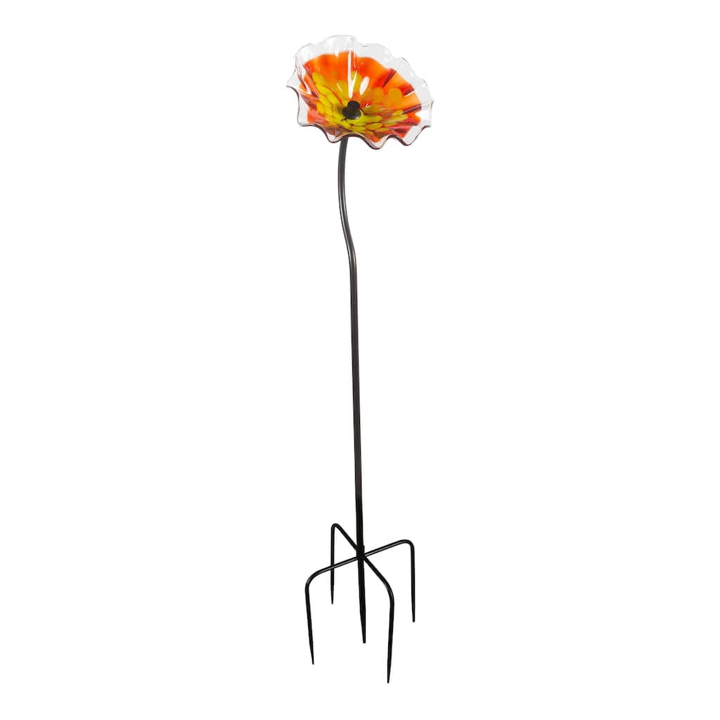 43IN Tall Red Fiore Bloom Art Glass Garden Stake