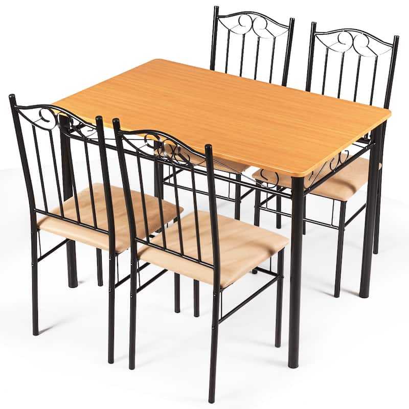 Costway 5 PC Dining Set Wood Metal Table 30'' and 4 Chairs Kitchen
