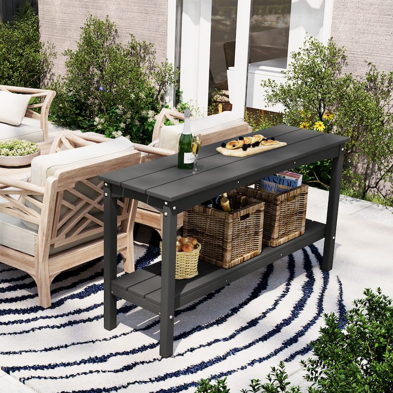Laguna Hdpe All Weather Outdoor Patio Two Shelf Table - Gray