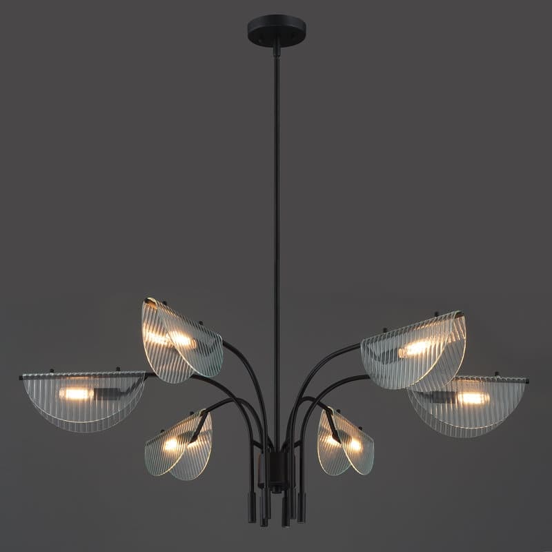 Acroma - 6 Light Black Steel & Glass Dimmable Linear Chandelier