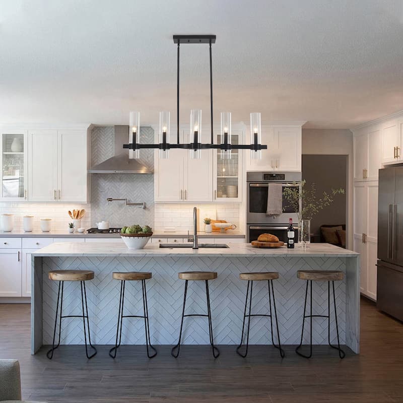 6-Light Kitchen Island Linear Chandelier - Matte Black