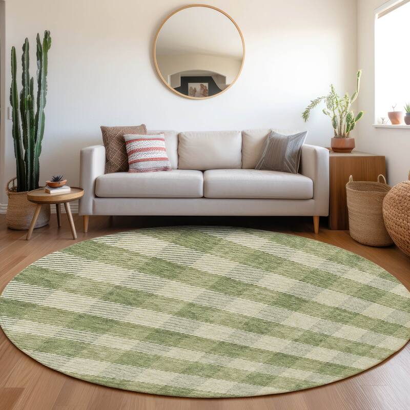 Machine Washable Indoor/ Outdoor Chantille Plaid Stripe Rug