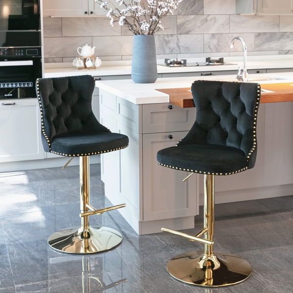 Upholstered Base Bar Stools with Backs Adjustable Swivel Bar Chair