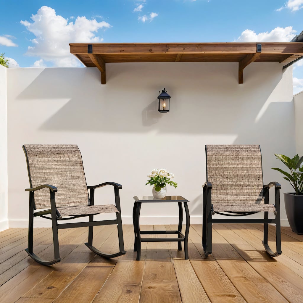 Futzca 3-Piece Outdoor Bistro Set with Rocking Chairs - N/A