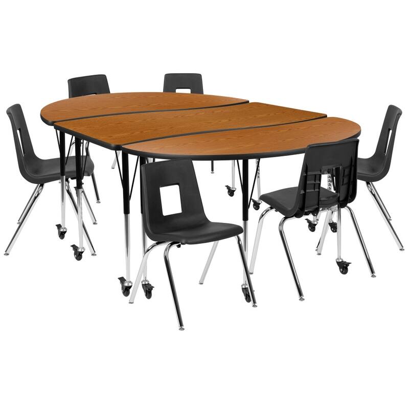 Mobile 86" Oval Wave Flexible Activity Table Set with 18" Student Stack Chairs