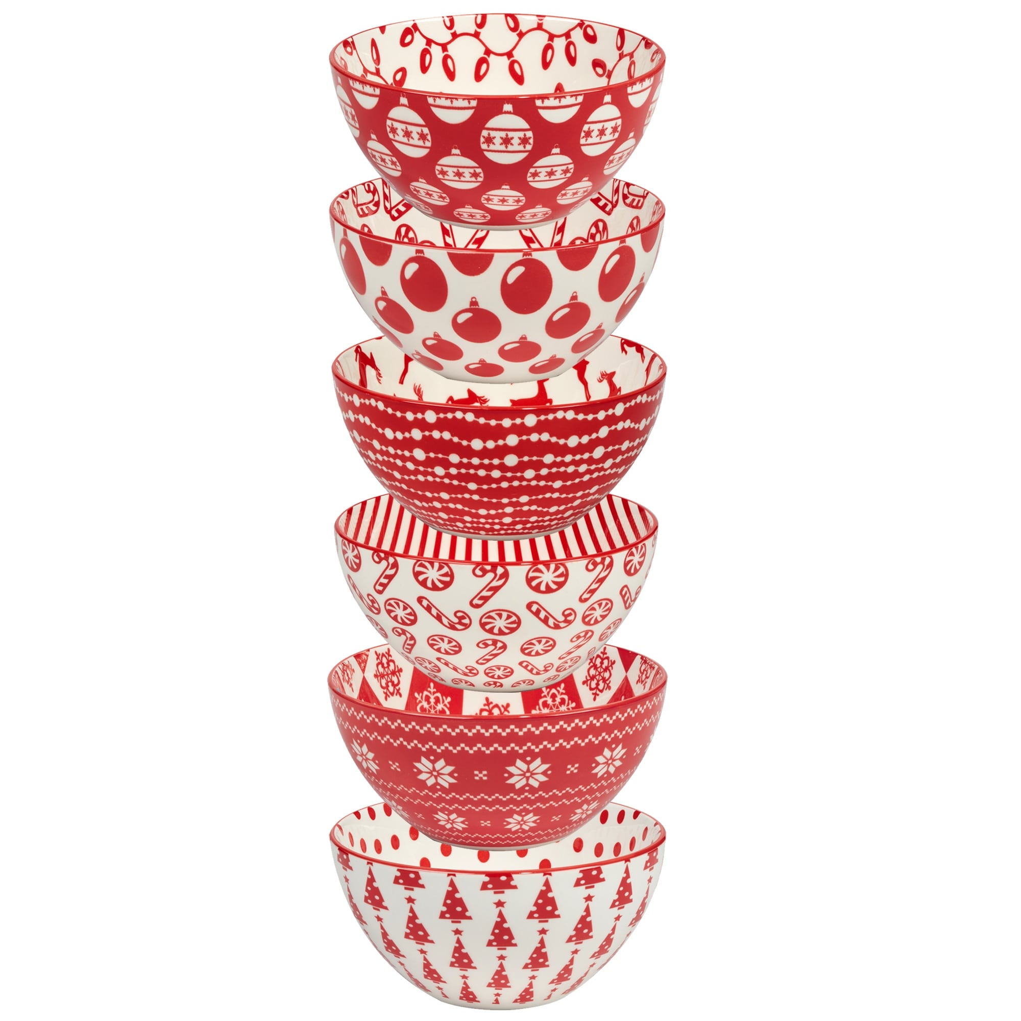 Certified International Peppermint Candy 13 oz. All Purpose Bowls, Set of 6 Assorted Designs - 13 oz.