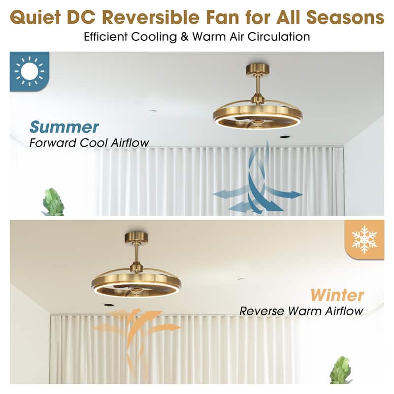 27" Gold ABS 3-blade LED Fandelier Bladeless Ceiling Fan with Light and Remote