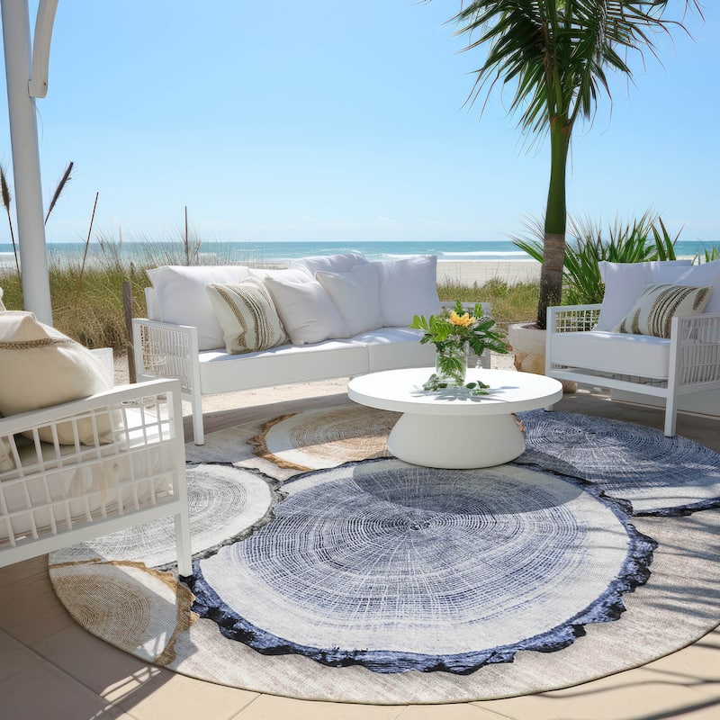 Machine Washable Indoor/ Outdoor Modern Wood Chantille Rug