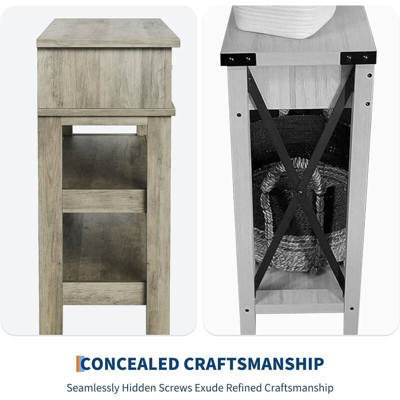 3 Tier Farmhouse Entryway Table, Console Table with 2 Storage Drawers