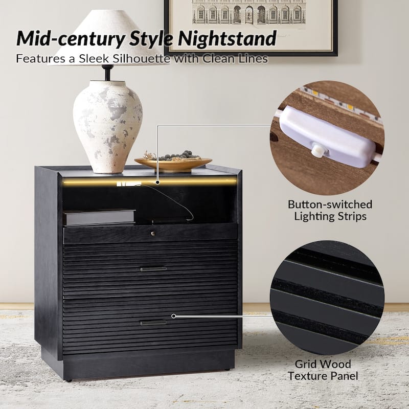 Lorenz Mid-century Nightstand with USB and LED Light by HULALA HOME