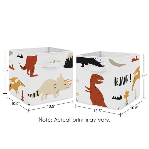 Mod Dino Foldable Fabric Storage Bins - Orange Tan Rust Taupe Mustard Yellow Beige Brown Black Modern Dinosaur Boho Dinosaurs