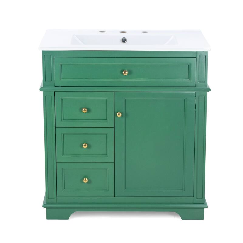 30" Bathroom Vanity With Sink, One Tip-Out Drawer, Three Drawers, Door Shelf, Soft Closing Door