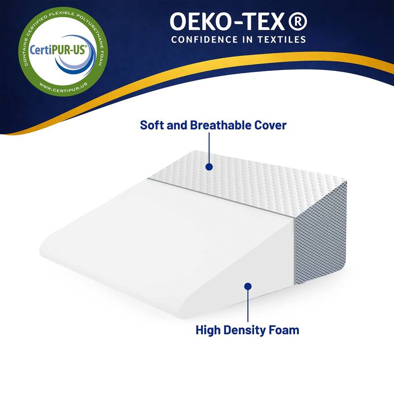 12-Inch Bed Wedge Pillow with High Density Foam, Stylish Chic Jacquard Cover, Wedge Pillow for Sleeping, Reading, White