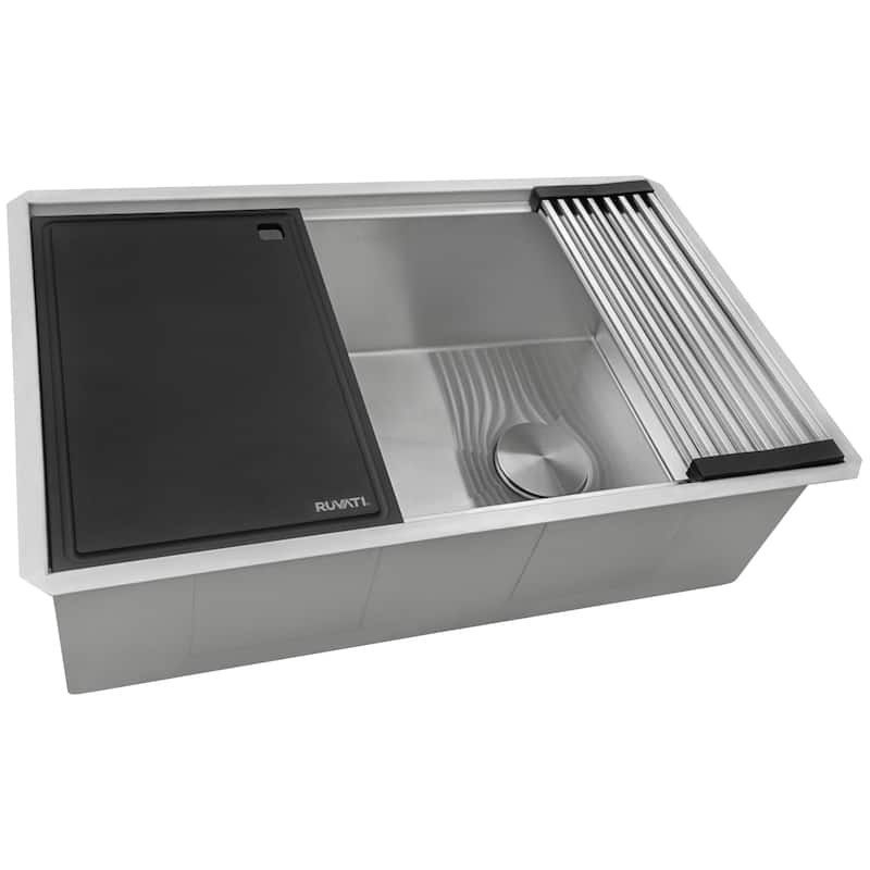 Ruvati 27-inch Workstation Slope Bottom Offset Drain Undermount 16 Gauge Kitchen Sink - RVH8573 - 27 x 19