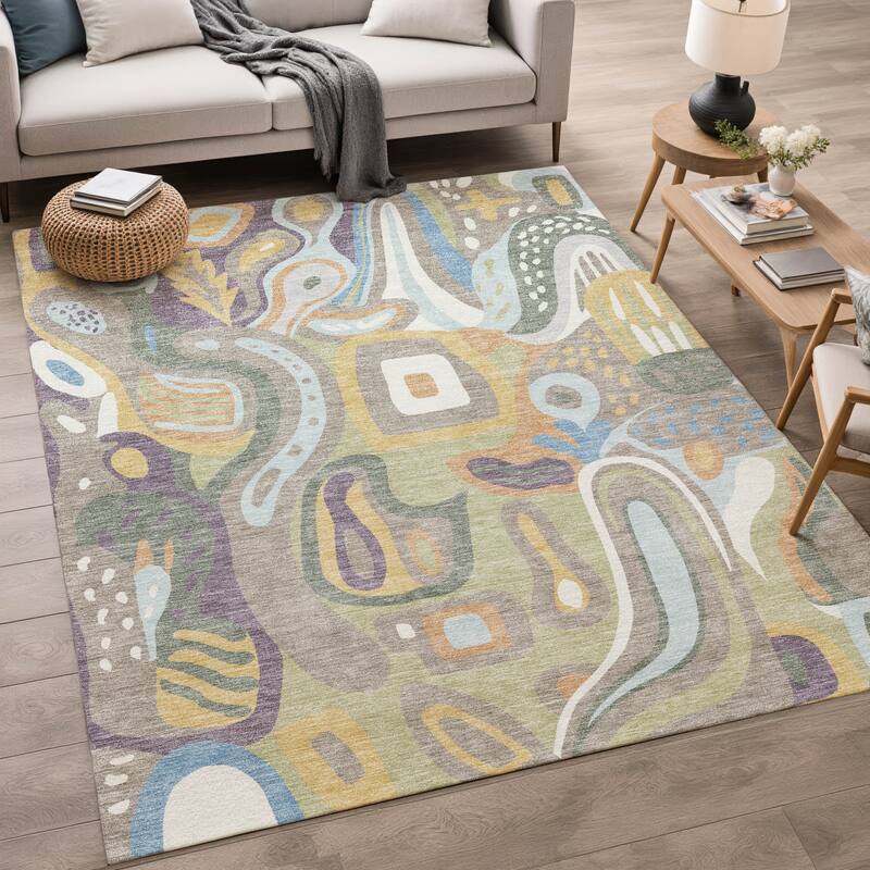 Machine Washable Indoor/ Outdoor Modern Picasy Chantille Rug