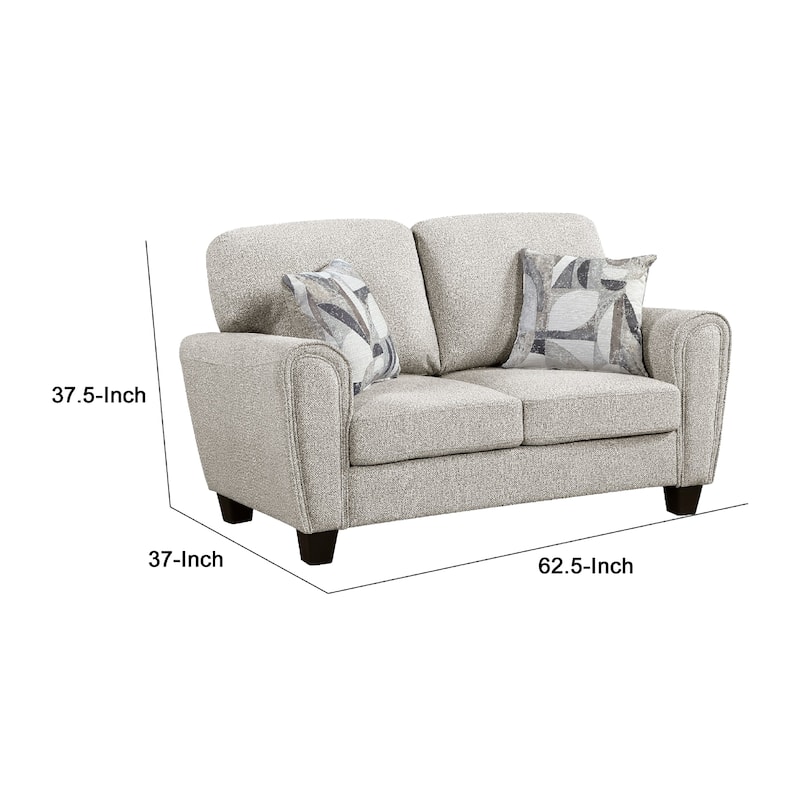 Loi Loveseat w 2 Pillows, Reversible Cushion, Gray Chenille, 63 Inch