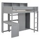 preview thumbnail 7 of 14, Elegant Sturdy Wood Twin Loft bed with Multiple Storage Shelves and Wardrobe, Built-in desk and Full-length Guardrails, Gray