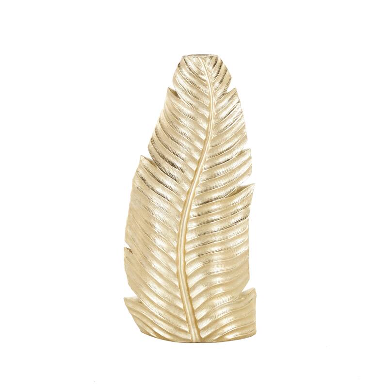 Polystone Leaf Curved Metallic Decorative Vase - Gold - Roche River Decor - Gold - 8"W, 18"H