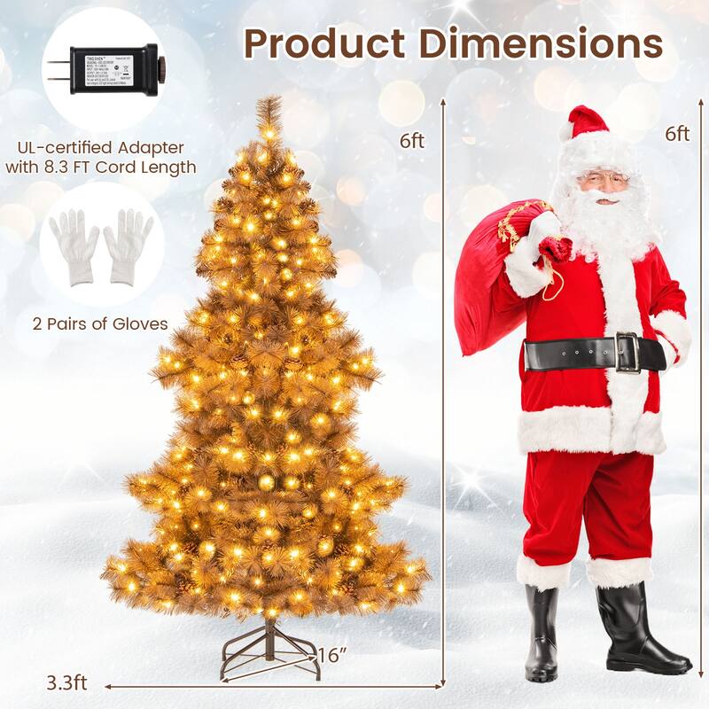 Gymax 6 FT Pre-Lit Artificial Christmas Tree Hinged Chocolate-Color