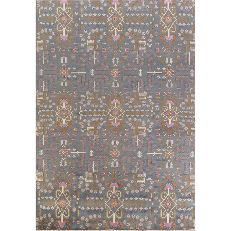 Hand Knotted Oriental 100% Wool Carpet Traditional All-Over Navy Blue & Blues Heriz (serapi) Area Rug - 11' 11'' X 8' 10''
