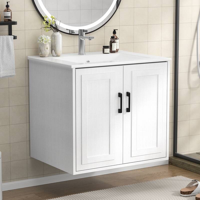 Anmytek 24'' Floating Bathroom Vanity Sink Combo Wall Mounted Cabinet with Soft Close Door - White
