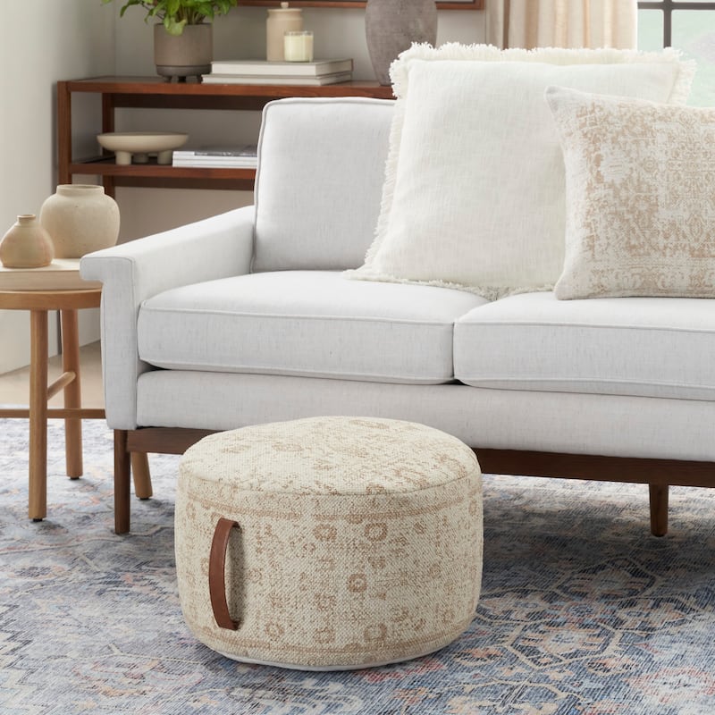 Nicole Curtis Erased Print Drum Pouf 20" x 20" x 12"