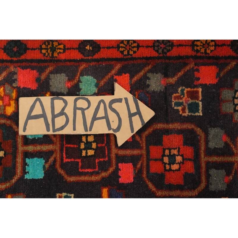 Hand Knotted Oriental 100% Wool Carpet Traditional Geometric Navy Blue & Blues Ardebil Runner Rug - 9' 6'' X 3' 5''